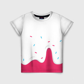Детская футболка 3D с принтом KREME (original design) в Новосибирске, 100% гипоаллергенный полиэфир | прямой крой, круглый вырез горловины, длина до линии бедер, чуть спущенное плечо, ткань немного тянется | cherry | cream | design | red | sugar | vanilla | white | вишня | яркое