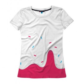 Женская футболка 3D с принтом KREME (original design) в Новосибирске, 100% полиэфир ( синтетическое хлопкоподобное полотно) | прямой крой, круглый вырез горловины, длина до линии бедер | cherry | cream | design | red | sugar | vanilla | white | вишня | яркое