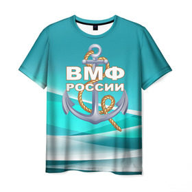 Мужская футболка 3D с принтом ВМФ России в Новосибирске, 100% полиэфир | прямой крой, круглый вырез горловины, длина до линии бедер | Тематика изображения на принте: андреевский флаг | вмф | волна | канат | матрос | море | моряк | россия | флот | якорь