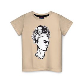 Детская футболка хлопок с принтом Фрида в Новосибирске, 100% хлопок | круглый вырез горловины, полуприлегающий силуэт, длина до линии бедер | арт | девушка | женщина | любовь | мексика | портрет | фрида | художник | цветы | череп