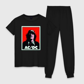 Женская пижама хлопок с принтом AC/DC: T-SHIRT в Новосибирске, 100% хлопок | брюки и футболка прямого кроя, без карманов, на брюках мягкая резинка на поясе и по низу штанин | acdc