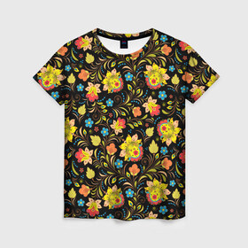 Женская футболка 3D с принтом Цветочный узор в Новосибирске, 100% полиэфир ( синтетическое хлопкоподобное полотно) | прямой крой, круглый вырез горловины, длина до линии бедер | лепестки | орнамент | прикольные картинки | узор | цветочки | цветы