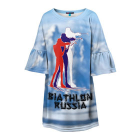 Детское платье 3D с принтом Biathlon russia в Новосибирске, 100% полиэстер | прямой силуэт, чуть расширенный к низу. Круглая горловина, на рукавах — воланы | биатлон