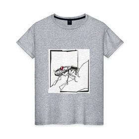 Женская футболка хлопок с принтом Превращение Замзы в Новосибирске, 100% хлопок | прямой крой, круглый вырез горловины, длина до линии бедер, слегка спущенное плечо | арт | грегор замза | кафка | линии | превращение | таракан | черно белый | яблоко