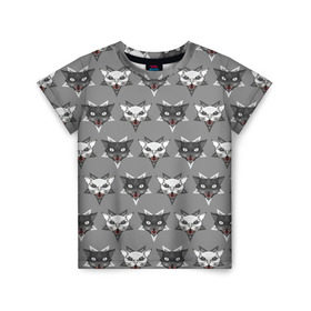 Детская футболка 3D с принтом Злые котики в Новосибирске, 100% гипоаллергенный полиэфир | прямой крой, круглый вырез горловины, длина до линии бедер, чуть спущенное плечо, ткань немного тянется | Тематика изображения на принте: дьявол | звезда | кот | котик | кошка | милота | пентаграмма | серый | юмор