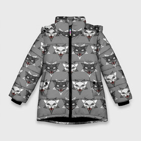 Зимняя куртка для девочек 3D с принтом Злые котики в Новосибирске, ткань верха — 100% полиэстер; подклад — 100% полиэстер, утеплитель — 100% полиэстер. | длина ниже бедра, удлиненная спинка, воротник стойка и отстегивающийся капюшон. Есть боковые карманы с листочкой на кнопках, утяжки по низу изделия и внутренний карман на молнии. 

Предусмотрены светоотражающий принт на спинке, радужный светоотражающий элемент на пуллере молнии и на резинке для утяжки. | Тематика изображения на принте: дьявол | звезда | кот | котик | кошка | милота | пентаграмма | серый | юмор