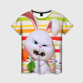 Женская футболка 3D с принтом Злой кролик в Новосибирске, 100% полиэфир ( синтетическое хлопкоподобное полотно) | прямой крой, круглый вырез горловины, длина до линии бедер | животные | злой | игрушка | кролик | мультфильм | тайная жизнь домашних животных