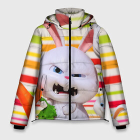 Мужская зимняя куртка 3D с принтом Злой кролик в Новосибирске, верх — 100% полиэстер; подкладка — 100% полиэстер; утеплитель — 100% полиэстер | длина ниже бедра, свободный силуэт Оверсайз. Есть воротник-стойка, отстегивающийся капюшон и ветрозащитная планка. 

Боковые карманы с листочкой на кнопках и внутренний карман на молнии. | Тематика изображения на принте: животные | злой | игрушка | кролик | мультфильм | тайная жизнь домашних животных