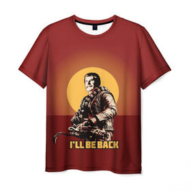Мужская футболка 3D с принтом Сталин: I`ll Be Back в Новосибирске, 100% полиэфир | прямой крой, круглый вырез горловины, длина до линии бедер | история | о.м.с.к. | революция | ссср | сталин | супергерои