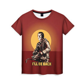 Женская футболка 3D с принтом Сталин: I`ll Be Back в Новосибирске, 100% полиэфир ( синтетическое хлопкоподобное полотно) | прямой крой, круглый вырез горловины, длина до линии бедер | история | о.м.с.к. | революция | ссср | сталин | супергерои