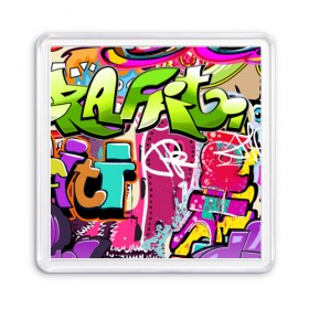 Магнит 55*55 с принтом Граффити в Новосибирске, Пластик | Размер: 65*65 мм; Размер печати: 55*55 мм | балон | граффити | краски | молодежь | рисунок | стена | стиль | улица | уличный образ