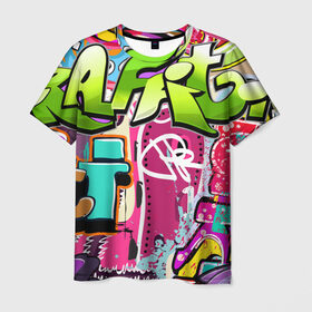 Мужская футболка 3D с принтом Граффити в Новосибирске, 100% полиэфир | прямой крой, круглый вырез горловины, длина до линии бедер | балон | граффити | краски | молодежь | рисунок | стена | стиль | улица | уличный образ