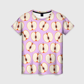 Женская футболка 3D с принтом Молодильные яблочки в Новосибирске, 100% полиэфир ( синтетическое хлопкоподобное полотно) | прямой крой, круглый вырез горловины, длина до линии бедер | life in da trash | vogue | алена двойченкова | вог | двойченкова | егор дружинин | мига | мигель | молодильные яблочки | персики | танцы | танцы на тнт | тнт | яблоки | яблочки