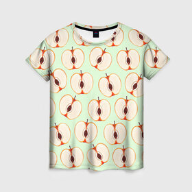 Женская футболка 3D с принтом Молодильные яблочки в Новосибирске, 100% полиэфир ( синтетическое хлопкоподобное полотно) | прямой крой, круглый вырез горловины, длина до линии бедер | life in da trash | vogue | алена двойченкова | вог | двойченкова | егор дружинин | мига | мигель | молодильные яблочки | персики | танцы | танцы на тнт | тнт | яблоки | яблочки