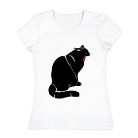 Женская футболка хлопок с принтом Зевающий кот в Новосибирске, 100% хлопок | прямой крой, круглый вырез горловины, длина до линии бедер, слегка спущенное плечо | 