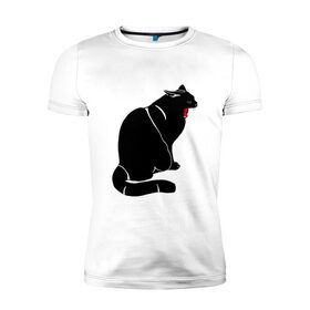 Мужская футболка премиум с принтом Зевающий кот в Новосибирске, 92% хлопок, 8% лайкра | приталенный силуэт, круглый вырез ворота, длина до линии бедра, короткий рукав | 