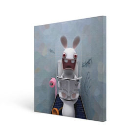 Холст квадратный с принтом Кролик с газетой в Новосибирске, 100% ПВХ |  | Тематика изображения на принте: rabbids | вантуз | горшок | зайцы засранцы | заяц | туалет