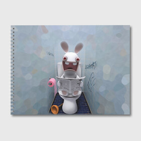 Альбом для рисования с принтом Кролик с газетой в Новосибирске, 100% бумага
 | матовая бумага, плотность 200 мг. | Тематика изображения на принте: rabbids | вантуз | горшок | зайцы засранцы | заяц | туалет