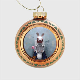 Стеклянный ёлочный шар с принтом Кролик с газетой в Новосибирске, Стекло | Диаметр: 80 мм | Тематика изображения на принте: rabbids | вантуз | горшок | зайцы засранцы | заяц | туалет