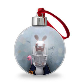 Ёлочный шар с принтом Кролик с газетой в Новосибирске, Пластик | Диаметр: 77 мм | Тематика изображения на принте: rabbids | вантуз | горшок | зайцы засранцы | заяц | туалет