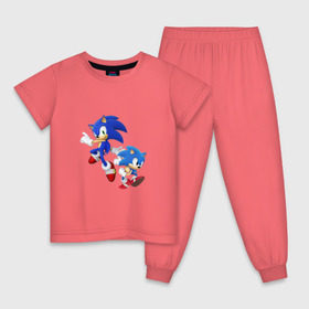 Детская пижама хлопок с принтом Sonic (Соник) в Новосибирске, 100% хлопок |  брюки и футболка прямого кроя, без карманов, на брюках мягкая резинка на поясе и по низу штанин
 | retro | sega | sonic