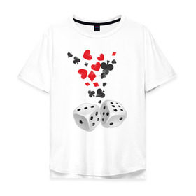 Мужская футболка хлопок Oversize с принтом Игральные кости в Новосибирске, 100% хлопок | свободный крой, круглый ворот, “спинка” длиннее передней части | Тематика изображения на принте: бубны | казино | карты | кости | крести | пики | покер | туз | червы