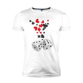 Мужская футболка премиум с принтом Игральные кости в Новосибирске, 92% хлопок, 8% лайкра | приталенный силуэт, круглый вырез ворота, длина до линии бедра, короткий рукав | бубны | казино | карты | кости | крести | пики | покер | туз | червы