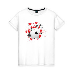 Женская футболка хлопок с принтом Четыре туза в Новосибирске, 100% хлопок | прямой крой, круглый вырез горловины, длина до линии бедер, слегка спущенное плечо | казино | карты | покер | туз