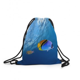 Рюкзак-мешок 3D с принтом Море в Новосибирске, 100% полиэстер | плотность ткани — 200 г/м2, размер — 35 х 45 см; лямки — толстые шнурки, застежка на шнуровке, без карманов и подкладки | Тематика изображения на принте: вода | волна | море | океан | подводный мир | рыба | солнце