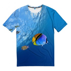 Мужская футболка 3D с принтом Море в Новосибирске, 100% полиэфир | прямой крой, круглый вырез горловины, длина до линии бедер | вода | волна | море | океан | подводный мир | рыба | солнце