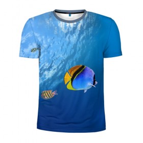 Мужская футболка 3D спортивная с принтом Море в Новосибирске, 100% полиэстер с улучшенными характеристиками | приталенный силуэт, круглая горловина, широкие плечи, сужается к линии бедра | вода | волна | море | океан | подводный мир | рыба | солнце