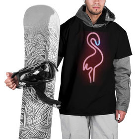 Накидка на куртку 3D с принтом Светящийся фламинго в Новосибирске, 100% полиэстер |  | Тематика изображения на принте: неон | птицы | фламинго