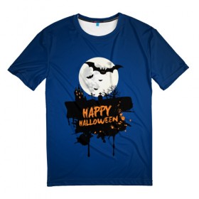 Мужская футболка 3D с принтом Halloween в Новосибирске, 100% полиэфир | прямой крой, круглый вырез горловины, длина до линии бедер | Тематика изображения на принте: cat | dark | halloween | вамп | вампир | ведьма | готика | кот | кошка | магия | ночь | тыква | хэллоуин