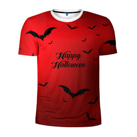 Мужская футболка 3D спортивная с принтом Halloween в Новосибирске, 100% полиэстер с улучшенными характеристиками | приталенный силуэт, круглая горловина, широкие плечи, сужается к линии бедра | cat | dark | halloween | вамп | вампир | ведьма | готика | кот | кошка | магия | ночь | тыква | хэллоуин