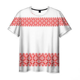 Мужская футболка 3D с принтом Славянский орнамент (на белом) в Новосибирске, 100% полиэфир | прямой крой, круглый вырез горловины, длина до линии бедер | орнамент | россия | славяне | узор