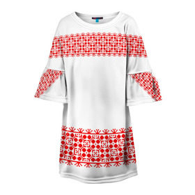 Детское платье 3D с принтом Славянский орнамент (на белом) в Новосибирске, 100% полиэстер | прямой силуэт, чуть расширенный к низу. Круглая горловина, на рукавах — воланы | орнамент | россия | славяне | узор