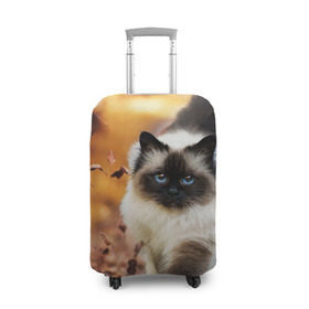 Чехол для чемодана 3D с принтом Котик в листьях в Новосибирске, 86% полиэфир, 14% спандекс | двустороннее нанесение принта, прорези для ручек и колес | грация | кот | котик | кошка | листья | осень