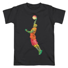 Мужская футболка хлопок с принтом Баскетболист 2 в Новосибирске, 100% хлопок | прямой крой, круглый вырез горловины, длина до линии бедер, слегка спущенное плечо. | баскетбол | геометрия | мяч | спорт
