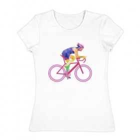 Женская футболка хлопок с принтом Велосипедист в Новосибирске, 100% хлопок | прямой крой, круглый вырез горловины, длина до линии бедер, слегка спущенное плечо | 