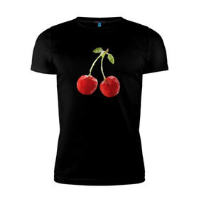 Мужская футболка премиум с принтом Вишенки в Новосибирске, 92% хлопок, 8% лайкра | приталенный силуэт, круглый вырез ворота, длина до линии бедра, короткий рукав | вишня | отдых | отпуск | тропик | фрукты | ягоды