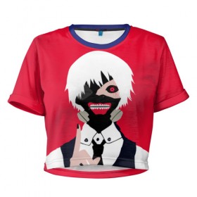 Женская футболка 3D укороченная с принтом Tokyo Ghoul в Новосибирске, 100% полиэстер | круглая горловина, длина футболки до линии талии, рукава с отворотами | anime | tokyo ghoul | аниме | гуль | токийский гуль