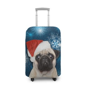 Чехол для чемодана 3D с принтом Праздничная пара в Новосибирске, 86% полиэфир, 14% спандекс | двустороннее нанесение принта, прорези для ручек и колес | Тематика изображения на принте: животные | любовь | мопс | новый год | парные | праздники | собаки