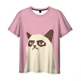 Мужская футболка 3D с принтом Grumpy cat pink в Новосибирске, 100% полиэфир | прямой крой, круглый вырез горловины, длина до линии бедер | Тематика изображения на принте: кот | мем | угрюмый