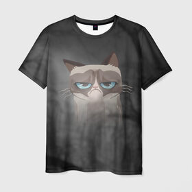 Мужская футболка 3D с принтом Grumpy Cat в Новосибирске, 100% полиэфир | прямой крой, круглый вырез горловины, длина до линии бедер | кот | мем | угрюмый