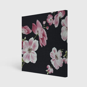 Холст квадратный с принтом Цветы на черном фоне в Новосибирске, 100% ПВХ |  | Тематика изображения на принте: растения | стиль | цветы