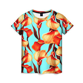 Женская футболка 3D с принтом Flower в Новосибирске, 100% полиэфир ( синтетическое хлопкоподобное полотно) | прямой крой, круглый вырез горловины, длина до линии бедер | Тематика изображения на принте: паттерн | цветы | яркий