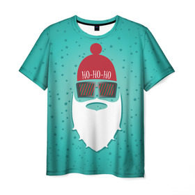 Мужская футболка 3D с принтом Санта хипстер в Новосибирске, 100% полиэфир | прямой крой, круглый вырез горловины, длина до линии бедер | борода | дед мороз | новый год | подарок на новый год | санта | санта хипстер | снег | снежинки | хипстер