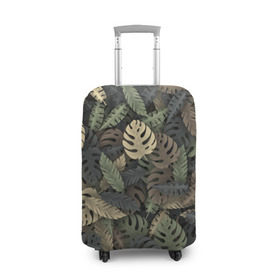 Чехол для чемодана 3D с принтом Тропический камуфляж в Новосибирске, 86% полиэфир, 14% спандекс | двустороннее нанесение принта, прорези для ручек и колес | Тематика изображения на принте: джунгли | камуфляж | листья | милитари | монстера | пальма | природа
