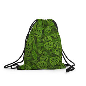 Рюкзак-мешок 3D с принтом Тропические листья в Новосибирске, 100% полиэстер | плотность ткани — 200 г/м2, размер — 35 х 45 см; лямки — толстые шнурки, застежка на шнуровке, без карманов и подкладки | джунгли | монстера | пальма | растения | тропики