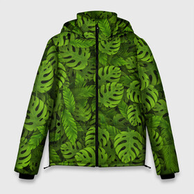 Мужская зимняя куртка 3D с принтом Тропические листья в Новосибирске, верх — 100% полиэстер; подкладка — 100% полиэстер; утеплитель — 100% полиэстер | длина ниже бедра, свободный силуэт Оверсайз. Есть воротник-стойка, отстегивающийся капюшон и ветрозащитная планка. 

Боковые карманы с листочкой на кнопках и внутренний карман на молнии. | Тематика изображения на принте: джунгли | монстера | пальма | растения | тропики